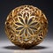 Gold Colored Floral Design Sphere - Intricate Cut-outs And Layered Geometry