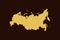 Gold colored map design isolated on brown background of Country Russia - vector