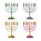 Gold colored, multicolored and silver Hanukkah menorah, nine-branched candelabrum