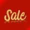 Gold colored Sale banner on red background.