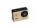 A gold colored small high definition HD action camera