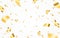 Gold confetti. Bright falling tinsel. Holiday poster concept. Yellow shining particles. Anniversary or birthday design