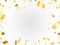 Gold confetti frame on transparent backdrop. Luxury festive tinsel. Falling golden confetti. Realistic flying serpentine