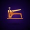 Gold Construction stapler icon isolated on black background. Working tool. Vector Illustration