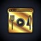 Gold Cooking live streaming icon isolated on black background. Vector