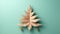 Gold And Copper Christmas Tree On Turquoise Background