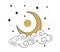 Gold crescent moon with cloud icon. Simple heavenly line drawing, boho tattoo, symbol for astrology, tarot. Night starry