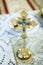 Gold cross for christening in the orthodox church. Church attributes