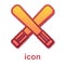Gold Crossed baseball bat icon isolated on white background. Vector