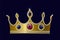 Gold crown on dark background ruby sapphire pearls. Vector