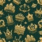 Gold crown king icons set nobility collection vintage jewelry sign vector illustration seamless pattern background