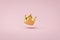 Gold crown on pink background with victory or success concept. Luxury prince crown for decoration. 3D rendering