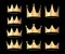 Gold crowns set for heraldry design isolated on black background