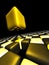 Gold cube alone above many anonymous cubes