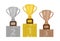 Gold Cup champion on the pedestal, the first place. Winner`s podium with gold, silver and bronze trophy. Isolated on