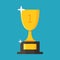 Gold cup flat icon. Trophy. Award. First place. Cartoon style. Vector illustration