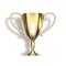 Gold cup of the winner of the sports competition, championship leader and success achievement symbol.