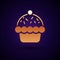 Gold Cupcake icon isolated on black background. Vector