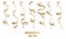 Gold curly ribbon serpentine confetti. Golden streamers set on transparent background. Colorful design decoration party