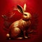 Gold decorated bunny on red background. Chinese New Year celebrations