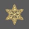 Gold delicate snowflake isolated on gray background. Christmas element in golden openwork style. 3d render.