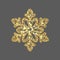 Gold delicate snowflake isolated on gray background. Christmas element in golden openwork style. 3d render.