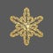 Gold delicate snowflake isolated on gray background. Christmas element in golden openwork style. 3d render.