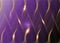 Gold design elements. Wave of many glittering lines. Abstract wavy stripes on purple background isolated. Creative line art