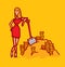 Gold digger woman leaning on shovel