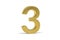 Gold digit 3 - three dimensional digit 3 on white background