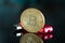Gold digital cruptocurrency coin bitcoin with hardware wallet on