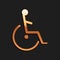 Gold Disabled handicap icon isolated on black background. Wheelchair handicap sign. Long shadow style. Vector