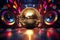 Gold Disco Ball, Audio Speaker, Music column, sub-woofer. Concept online music. Disco Party, song