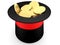 Gold dollar coins inside a magician\'s hat