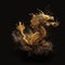 A gold dragon is born from a gold powder explosion .The symbol of 2024. Explosion of green and gold paint.Ai generated