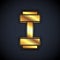 Gold Dumbbell icon isolated on black background. Muscle lifting icon, fitness barbell, gym, sports equipment, exercise