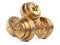 Gold dumbbells from coins. Business and sport - financial concept