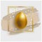 Gold Easter Egg in Gold Square with beige Blots on transparent background. Gold Easter banner.