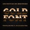 Gold effect alphabet font. Bold metallic letters, numbers and symbols with bevel.