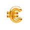 Gold Euro Sign Balloon. Golden currency symbol made of inflatable foil balloon. Investment and banking concept