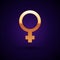 Gold Female gender symbol icon isolated on black background. Venus symbol. The symbol for a female organism or woman