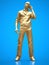 Gold figure of a black man talking on the phone. 3d rendering