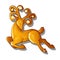 A gold figure of a galloping reindeer isolated on white background. Vector cartoon close-up illustration.