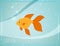 Gold fish with bubbles in sea water blurred background cartoon vector illustration.