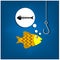 Gold fish, fish skeleton, and fishhook. Vector illustration design.