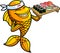 Gold Fish Or Goldfish Sushi Chef Cartoon Character Showing Sushi Set Japanese Seafood