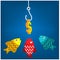 Gold fish, money and fishhook. Vector illustration design.