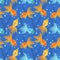 Gold fish in pound seamless pattern background.