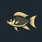 Gold Fish Vector Illustration: Stenciled Iconography In Black Background