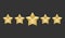 Gold five shape stars quality icon on a dark background. 5 gradient rating stars. EPS 10 vector rank illustration